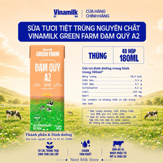 Sữa Tươi Tiệt Trùng Nguyên Chất Vinamilk Green Farm Đạm Quý A2 Không Đường 180ml - Thùng 48 Hộp