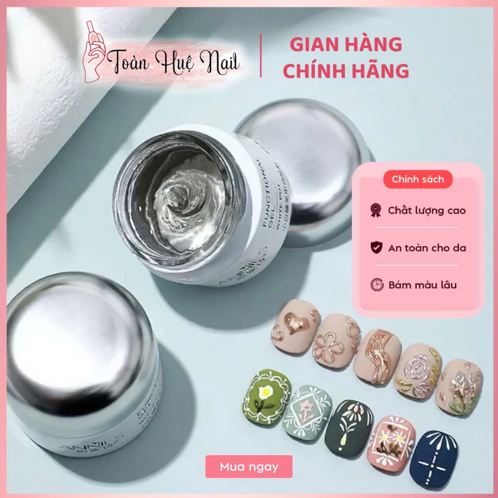 Gel nặn Annies trong suốt không bết dính 20g - Gel nặn nail định hình màu trắng, trong suốt trang trí móng tạo hình 3D