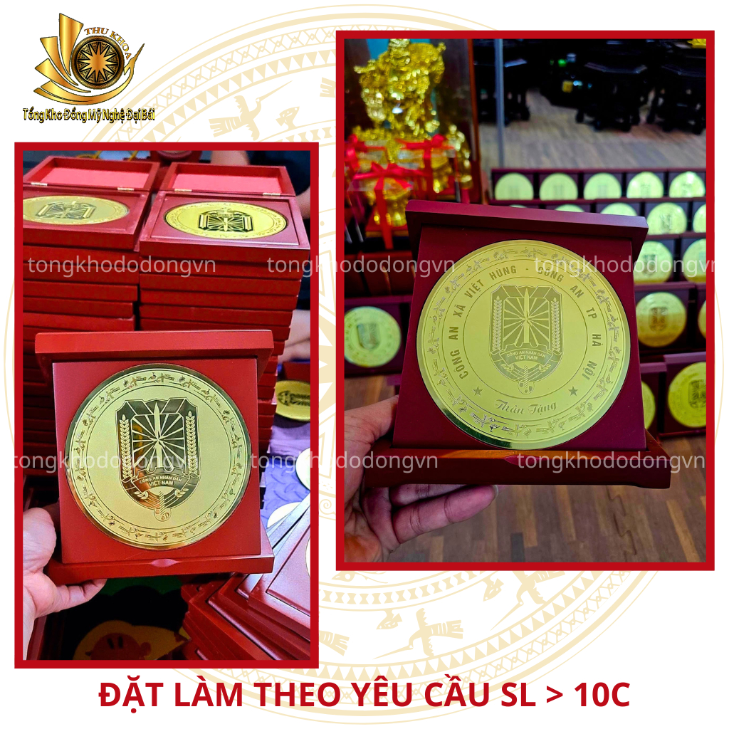 Quà Tặng Trống Đồng Lưu Niệm Bằng Đồng Dạng Hộp Gỗ 18x18cm Khắc Hình Lưu Niệm Việt Nam