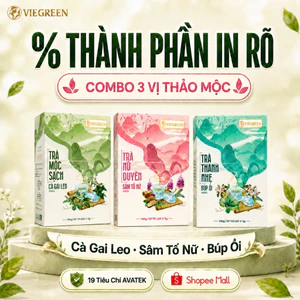Combo 3 Trà Túi Lọc Sâm Tố Nữ + Cà Gai Leo + Búp Ổi VIEGREEN Không Đường, Tặng Kẹp Gỗ