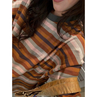 •𝙆𝙞𝙣𝙜𝙨𝙝𝙤𝙥𝙗𝙚𝙖𝙪𝙩𝙮•Áo Phông Kẻ Tay Lỡ Nâu Đất QC