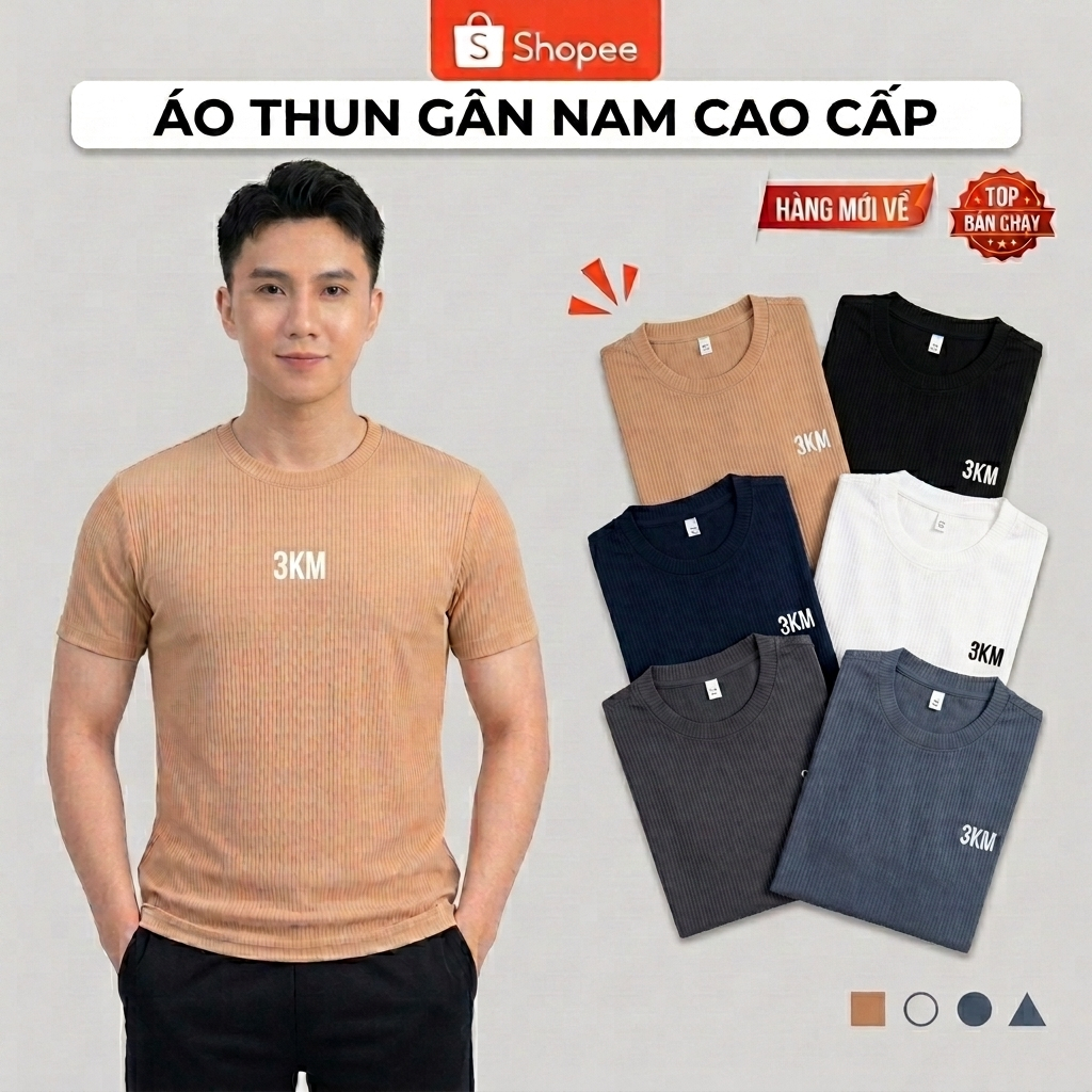 Áo Thun Tăm Gân 3KM Nam AZ FASHION Áo Cộc TayThể Thao Cổ Tròn Chất Thun Gân Co Giãn Thoải Mái Năng Động Mùa Hè