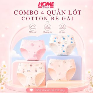 Combo 4 quần lót bé gái chất cotton co dãn thoáng khí SET 4 Quần chíp trẻ em họa tiết xinh xắn L7000