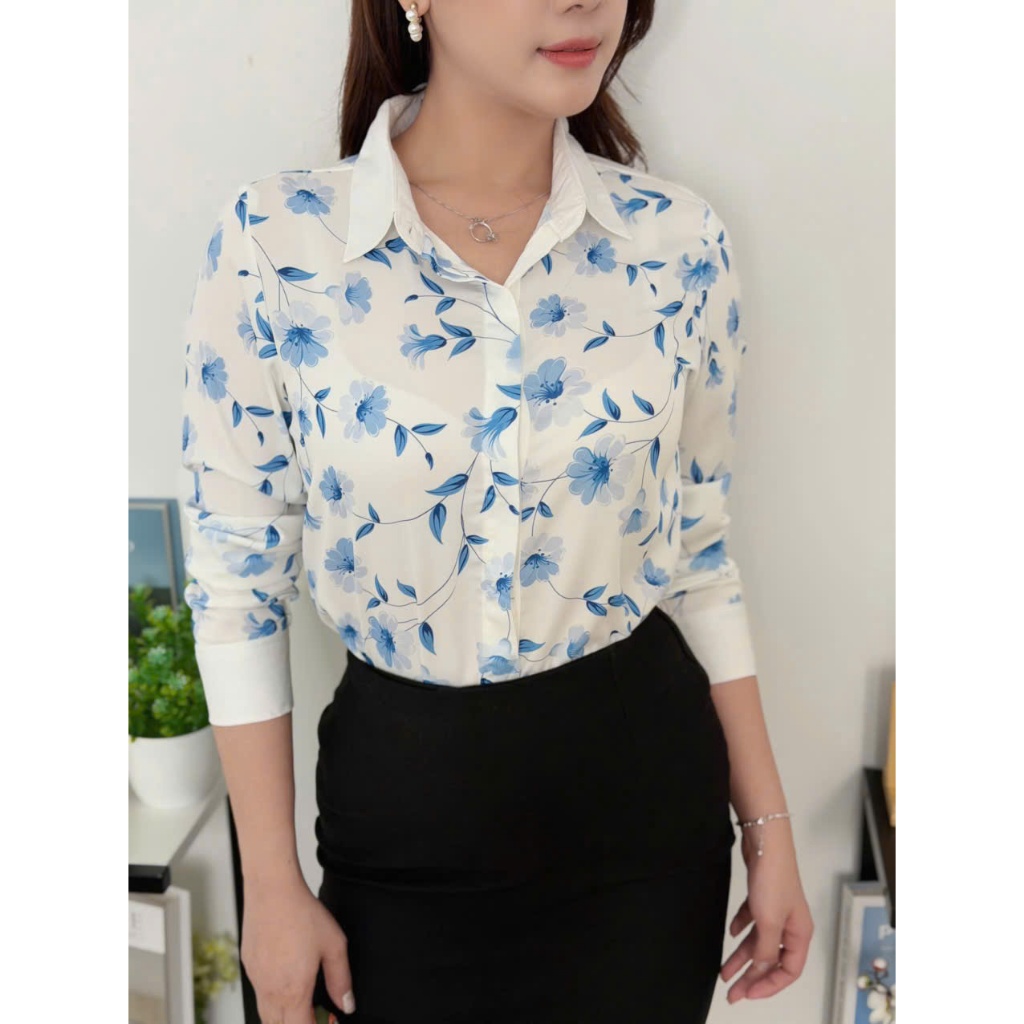 Áo Sơ Mi Hoạ Tiết Hoa Cổ Bẻ Chất Mango Mềm Mịm - A171