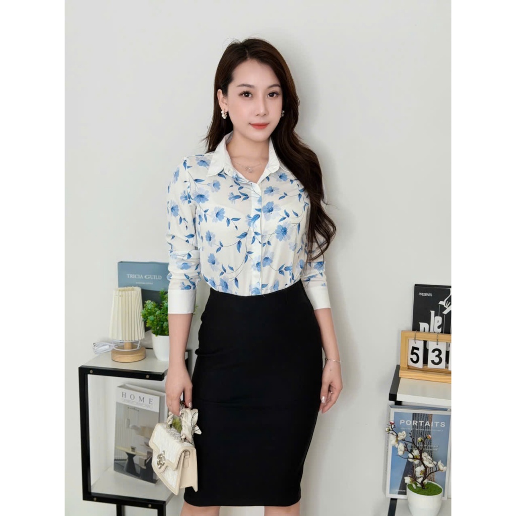 Áo Sơ Mi Hoạ Tiết Hoa Cổ Bẻ Chất Mango Mềm Mịm - A171