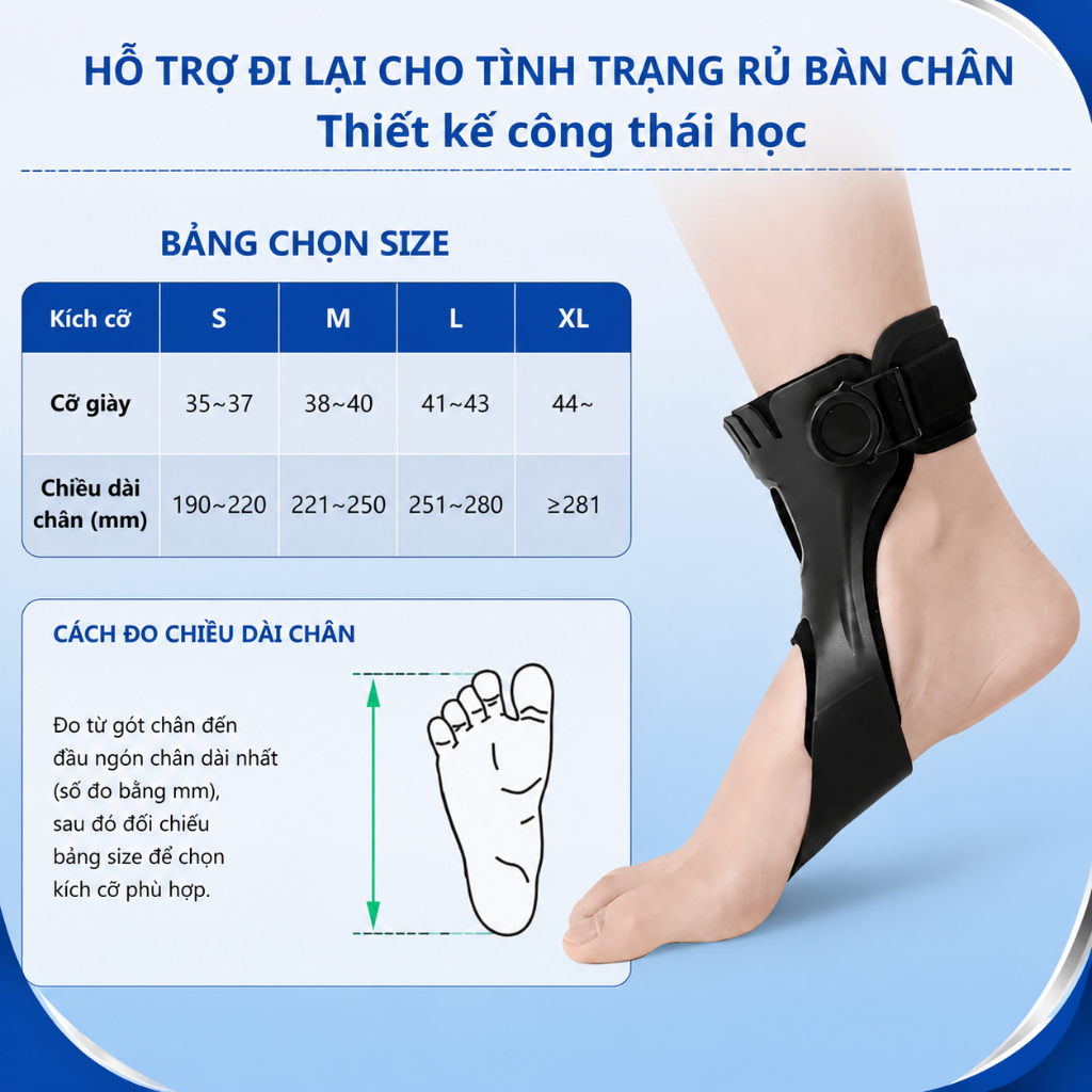 Nẹp Chỉnh Hình Bàn Chân Rũ Sau Tai Biến – Hỗ trợ đi lại, chống bàn chân rũ