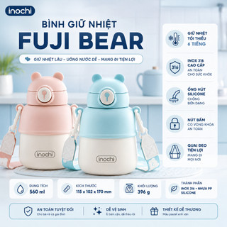 Bình Giữ Nhiệt Fuji Bear Inochi 560ml Inox 316 Có Ống Hút Giữ Nóng Lạnh 6H+ Quai Xách Cute