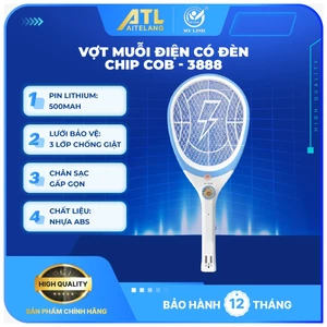 Vợt muỗi EA-ZG0002B, vợt bắt muỗi sạc điện pin 500mAh, tích hợp đèn led COB, chân sạc gấp gọn,3888
