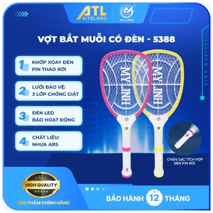 Vợt muỗi EA-ZG0003B, vợt bắt muỗi 3 lớp lưới an toàn, khớp xoay đèn pin rời,có đèn led tiện lợi,5388