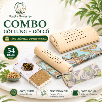 Gối xông ngải cứu thắt lưng gối gỗ ngải cứu kê cổ xông hơ cứu ngải giảm mệt mỏi + 54 viên ngải đoạn