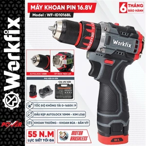 Máy khoan pin WORKFIX 16.8V WF-ID1016BL Auto lock - không chổi than tặng kèm bộ phụ kiện 24 chi tiết
