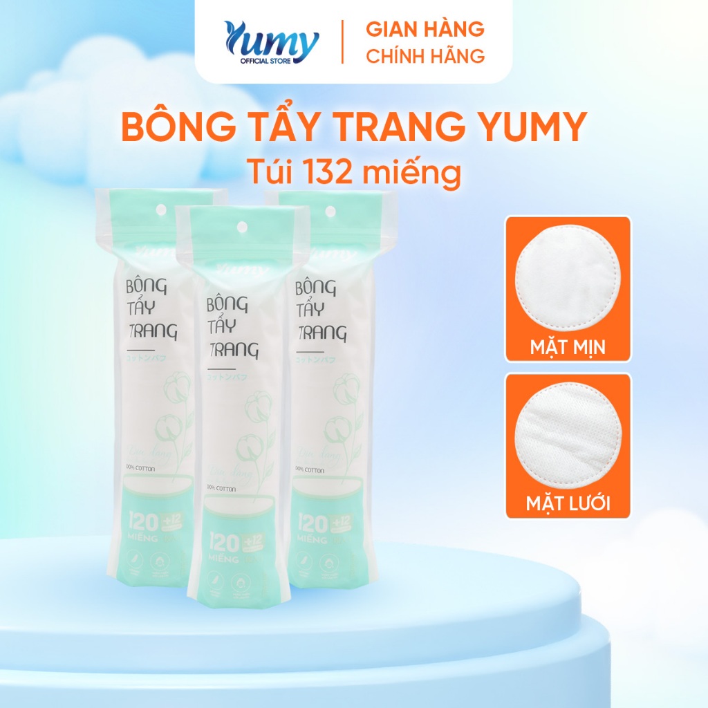 Combo 10 túi Bông tẩy trang YUMY 132 miếng bông cotton tự nhiên, mềm mịn cho da nhạy cảm (TT19_142)