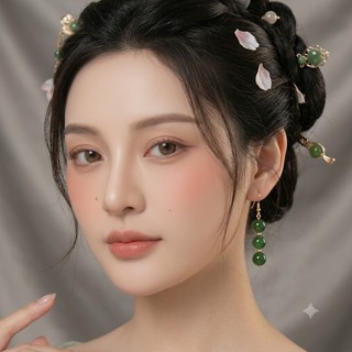 [NgocDaisy] N386 Bông tai 3 hạt Ngọc hạt đá canxedon xanh tự nhiên , khuyên tai nữ, hoa tai nữ dáng dài sang trọng