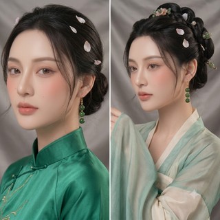[NgocDaisy] N386 Bông tai 3 hạt Ngọc hạt đá canxedon xanh tự nhiên , khuyên tai nữ, hoa tai nữ dáng dài sang trọng