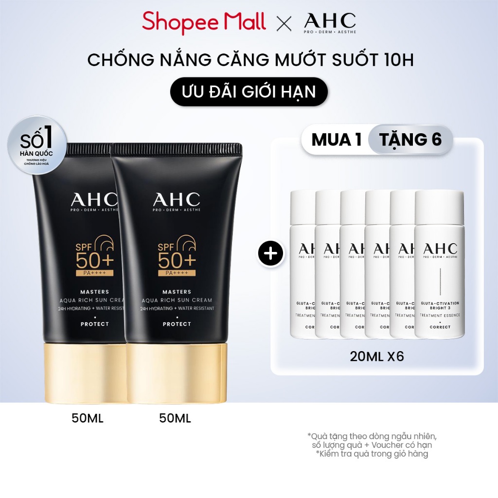 Bộ đôi Kem chống nắng AHC phổ rộng 400nm căng mướt da chuẩn Hàn (50 ml x2) Masters Aqua Rich Sun Cream | BigBuy360 - bigbuy360.vn