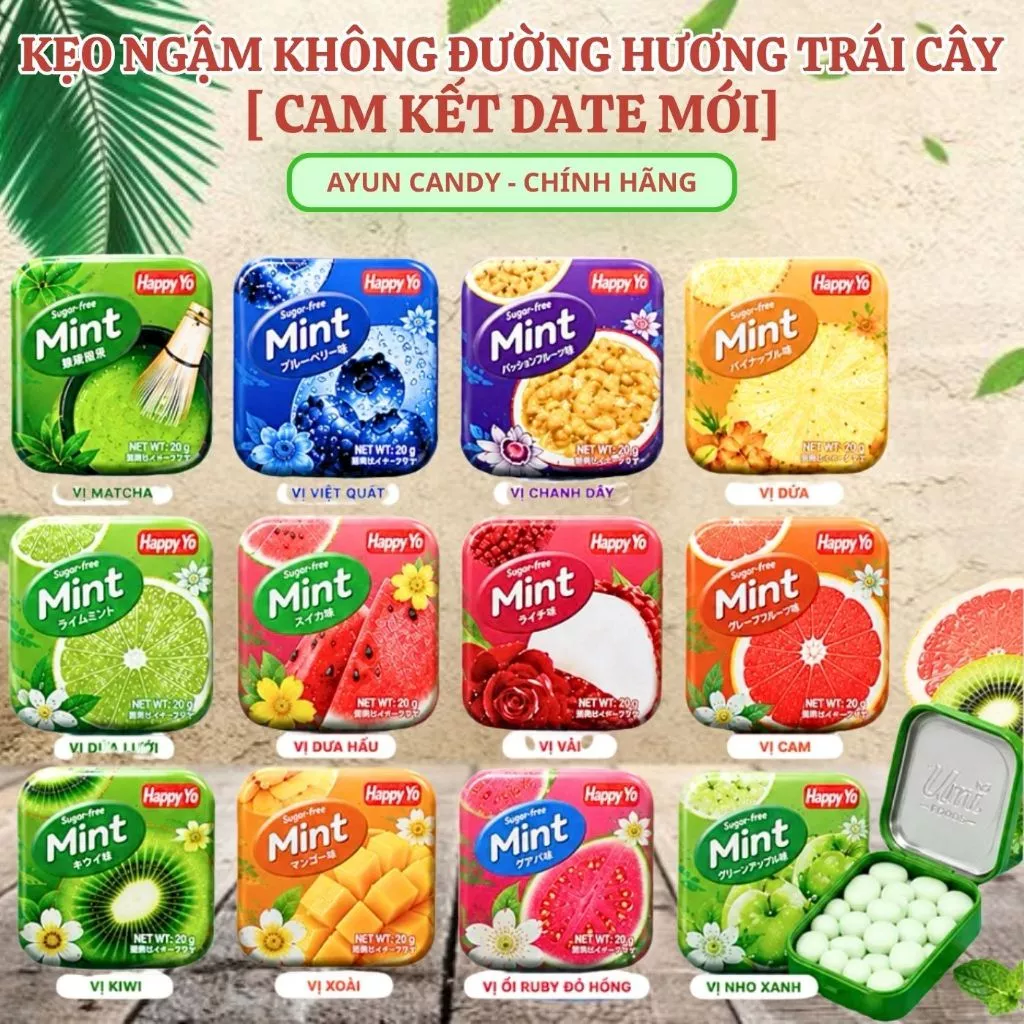 [COMBO 5 HỘP] Kẹo Ngậm Không Đường Hương Trái Cây Mix 12 Vị - Kẹo Ngậm Bạc Hà Hương Trái Không Đường - Kẹo Mint