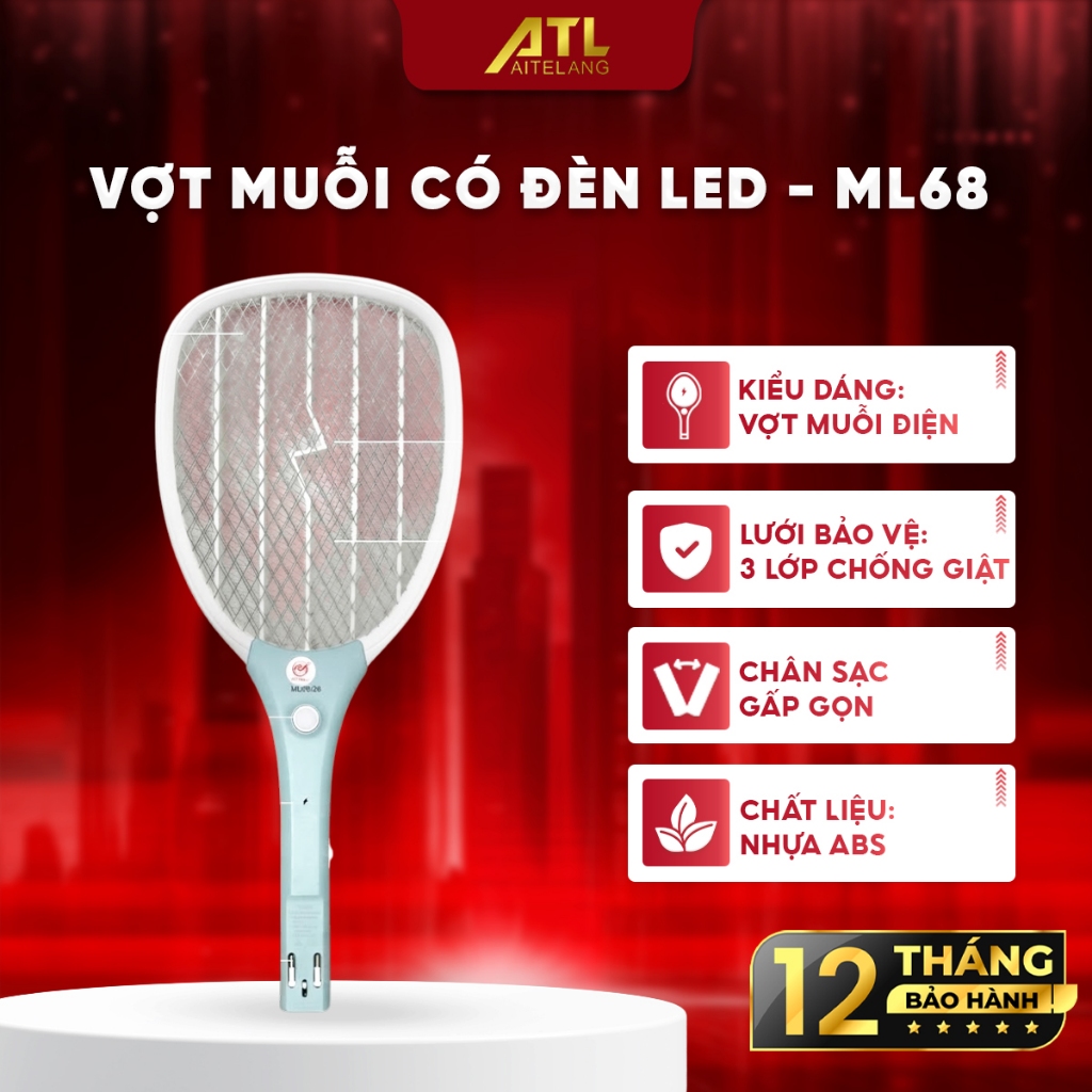 Vợt bắt muỗi cao cấp ML68 có đèn led, vợt muỗi thông minh chân sạc gấp gọn tiện lợi, an toàn