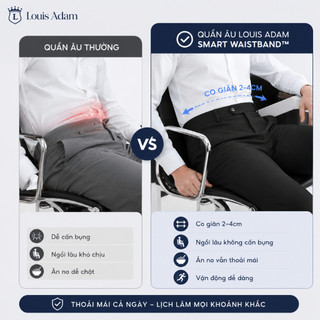 [Chính Hãng] Quần Âu Nam Cao Cấp Màu Ghi Louis Adam Cạp Chun Ẩn, Chất Liệu Cao Cấp Mềm Mát, Nhanh Khô, Chống Nhăn