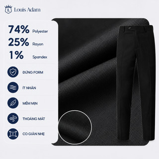 [Chính Hãng] Quần Âu Nam Cao Cấp Màu Đen Louis Adam - Chống Nhăn, Nhanh Khô, Cạp Chun Ẩn, Regular Fit