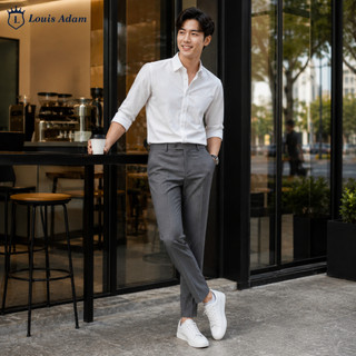 [Chính Hãng] Quần Âu Nam Cao Cấp Màu Ghi Louis Adam Cạp Chun Ẩn, Chất Liệu Cao Cấp Mềm Mát, Nhanh Khô, Chống Nhăn