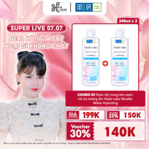 COMBO 02 Nước tẩy trang làm sạch, hỗ trợ dưỡng ẩm Hada Labo Micellar Water Hydrating (chai 240ml x 2)