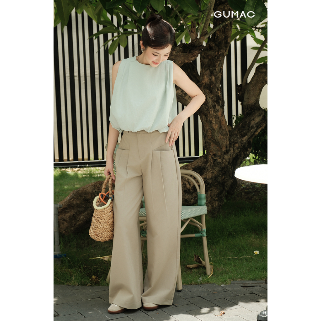 Áo Kiểu Nữ GUMAC Form Bí Không Tay Cổ Tròn Chất Kate Ford 2 Lớp Cao Cấp Trẻ Trung YAG05009