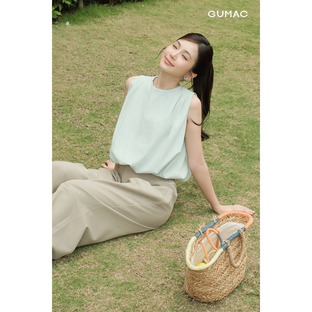Áo Kiểu Nữ GUMAC Form Bí Không Tay Cổ Tròn Chất Kate Ford 2 Lớp Cao Cấp Trẻ Trung YAG05009