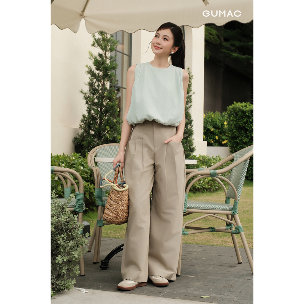 Áo Kiểu Nữ GUMAC Form Bí Không Tay Cổ Tròn Chất Kate Ford 2 Lớp Cao Cấp Trẻ Trung YAG05009