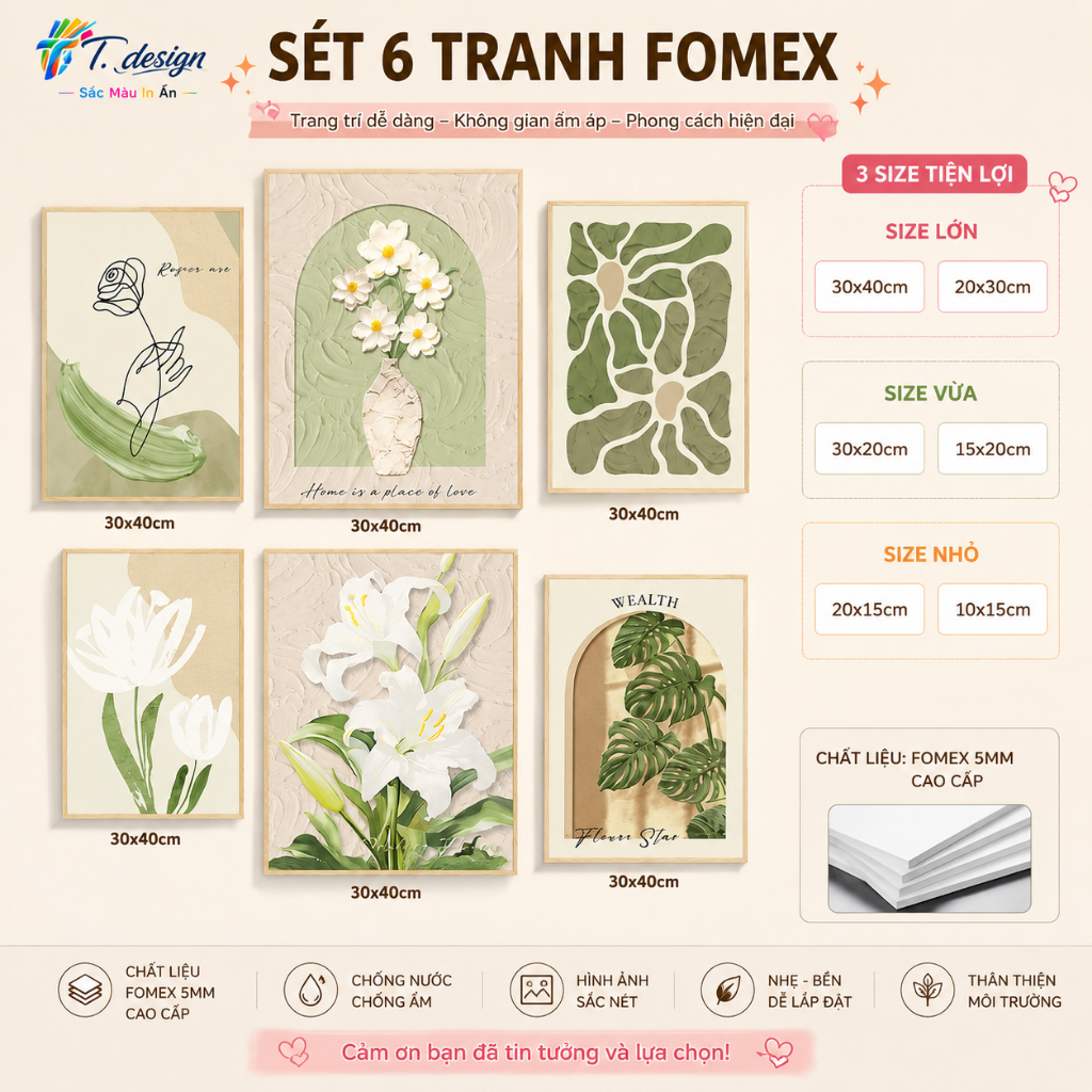SET 6 Tranh Dán Tường Nhiều Mẫu Hiện Đại, Dễ Thương , Decor Phòng Khách, Phòng Ngủ, Spa, Phòng Nail, Mi - T.Design