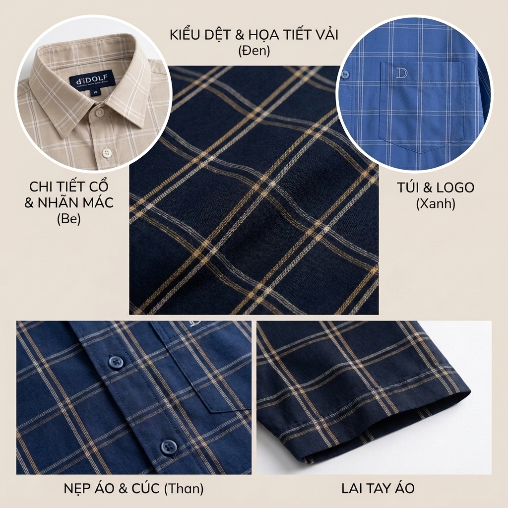 Áo Sơ Mi Kẻ Vuông Nam Ngắn Tay AZ FASHION Áo Sơ Mi Nam Caro Họa Tiết Màu Xanh Tím Than Sang Trọng