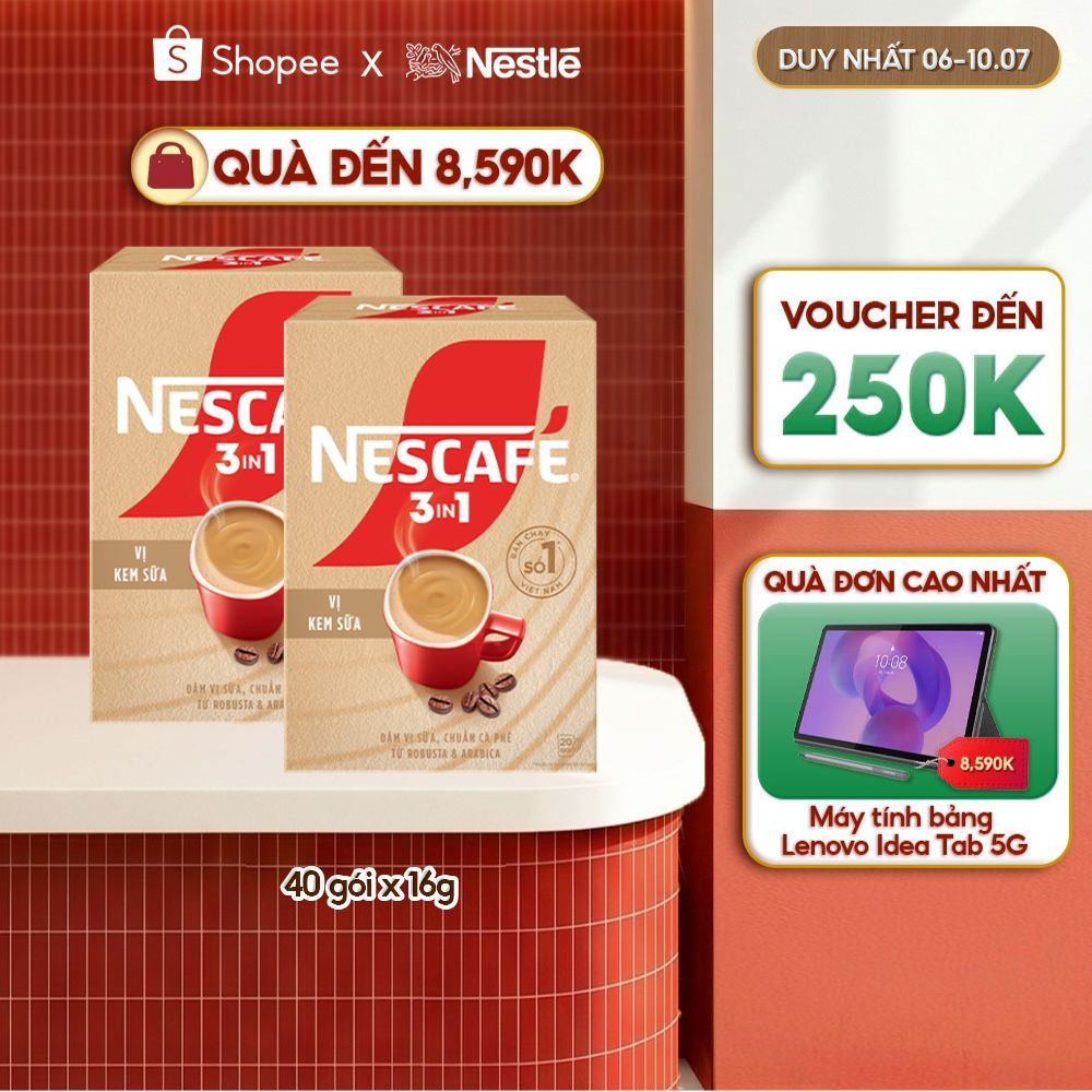 Combo 2 Hộp Cà phê hòa tan NESCAFÉ 3IN1 VỊ KEM SỮA 20 gói ĐẬM VỊ SỮA, CHUẨN CÀ PHÊ