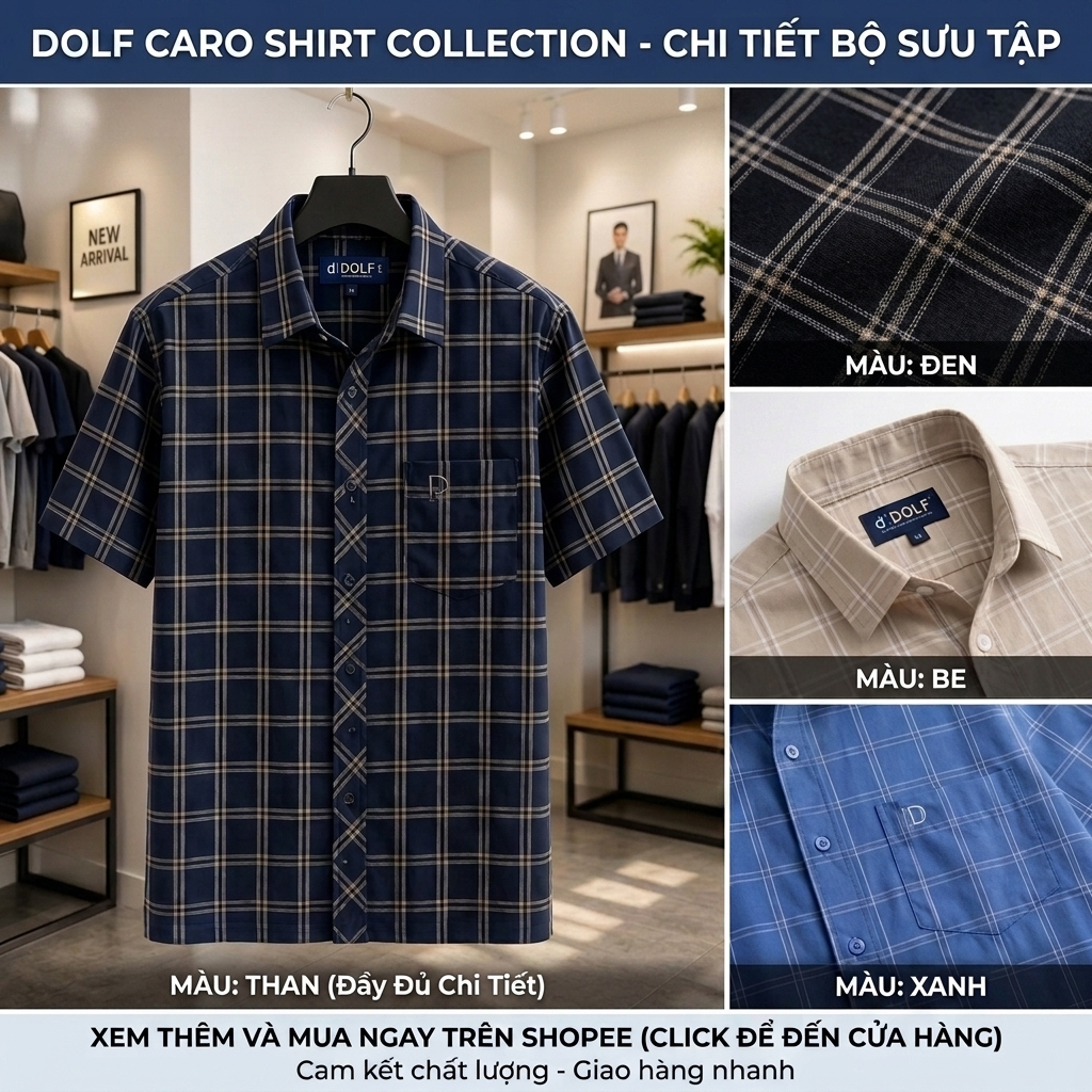 Áo Sơ Mi Kẻ Vuông Nam Ngắn Tay AZ FASHION Áo Sơ Mi Nam Caro Họa Tiết Màu Xanh Tím Than Sang Trọng