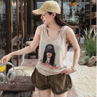 QCL1 66088 Áo thun giấy sát nách hình cô gái đội mũ siêu đẹp siêu chất(Freesize)