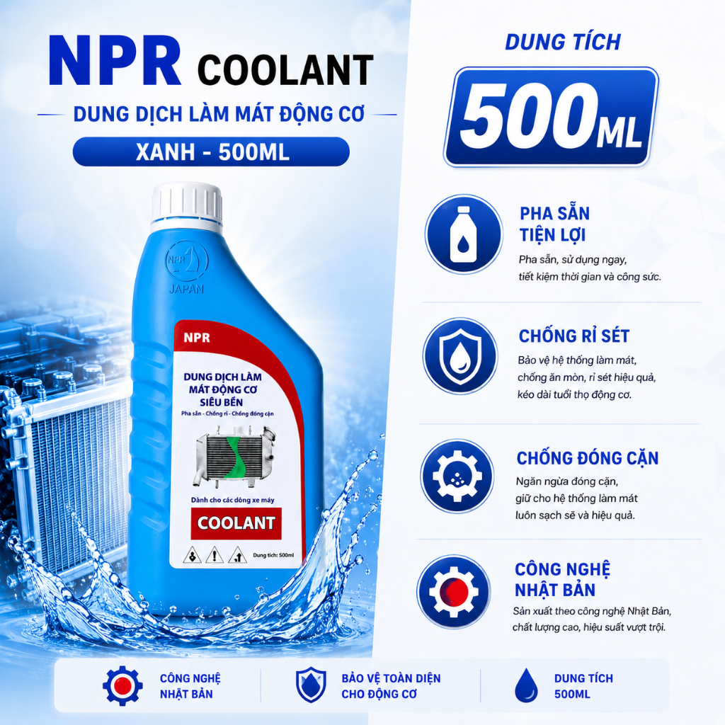 Nước Làm Mát Xe Máy Pha Sẵn, Nước Mát Honda Yamaha Chống Đông Chống Gỉ NPR JAPAN 500ML