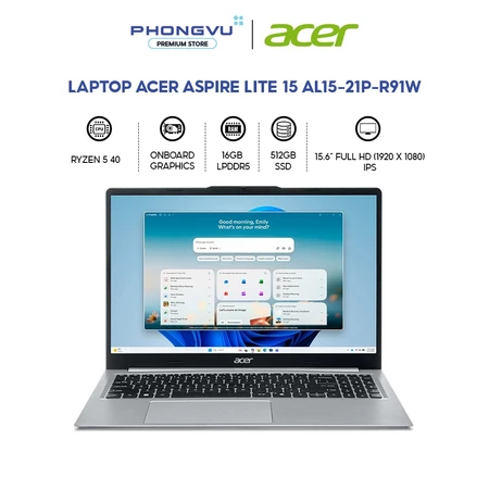 Laptop Acer Aspire Lite 15 AL15-21P-R91W Ryzen 5 - RAM 16GB - 512GB SSD - Win 11 - Bảo hành 12 tháng