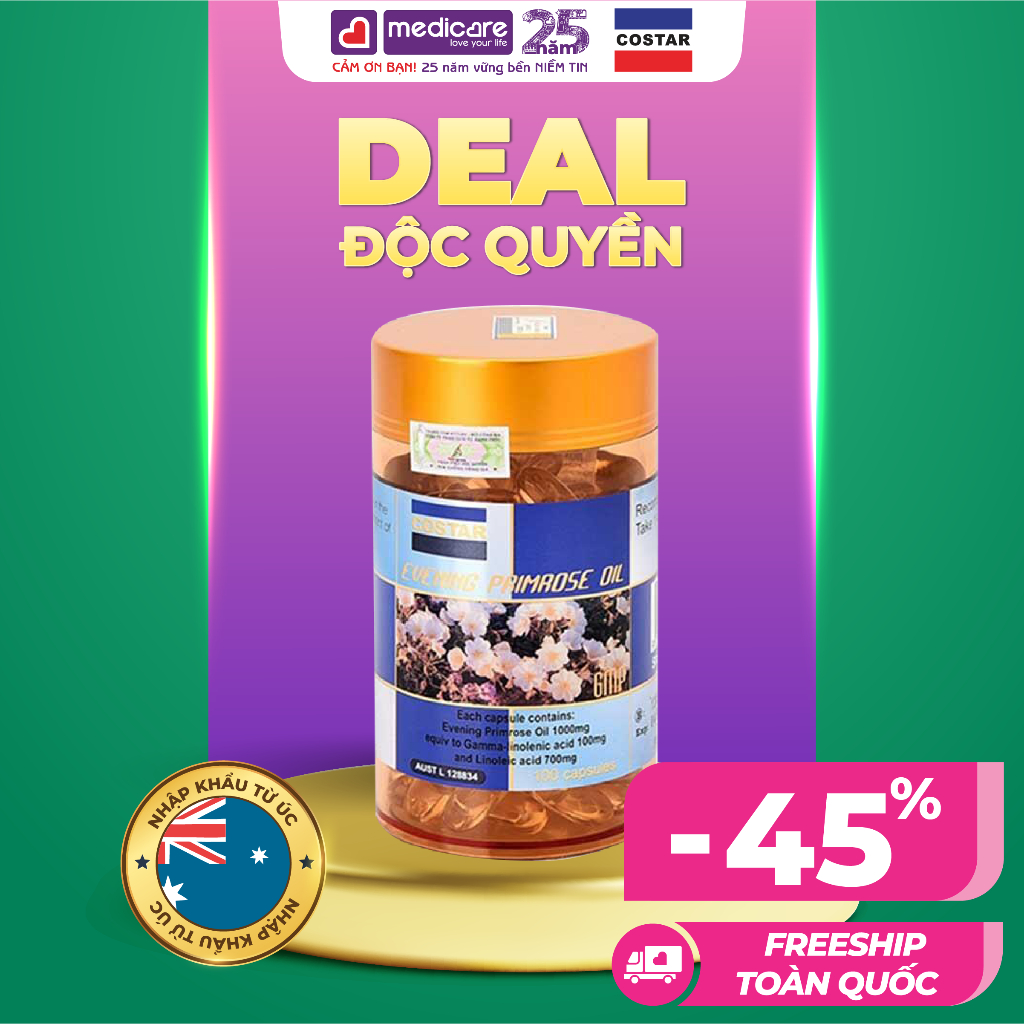 Viên uống COSTAR tinh dầu hoa anh thảo 1000mg hộp 100 viên