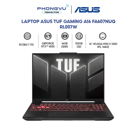 Laptop Gaming Asus TUF A16 FA607NUQ - Ryzen 7 170 - RTX 4050 6GB - RAM 16GB - 512GB SSD - Win 11 - Bảo hành 24 tháng