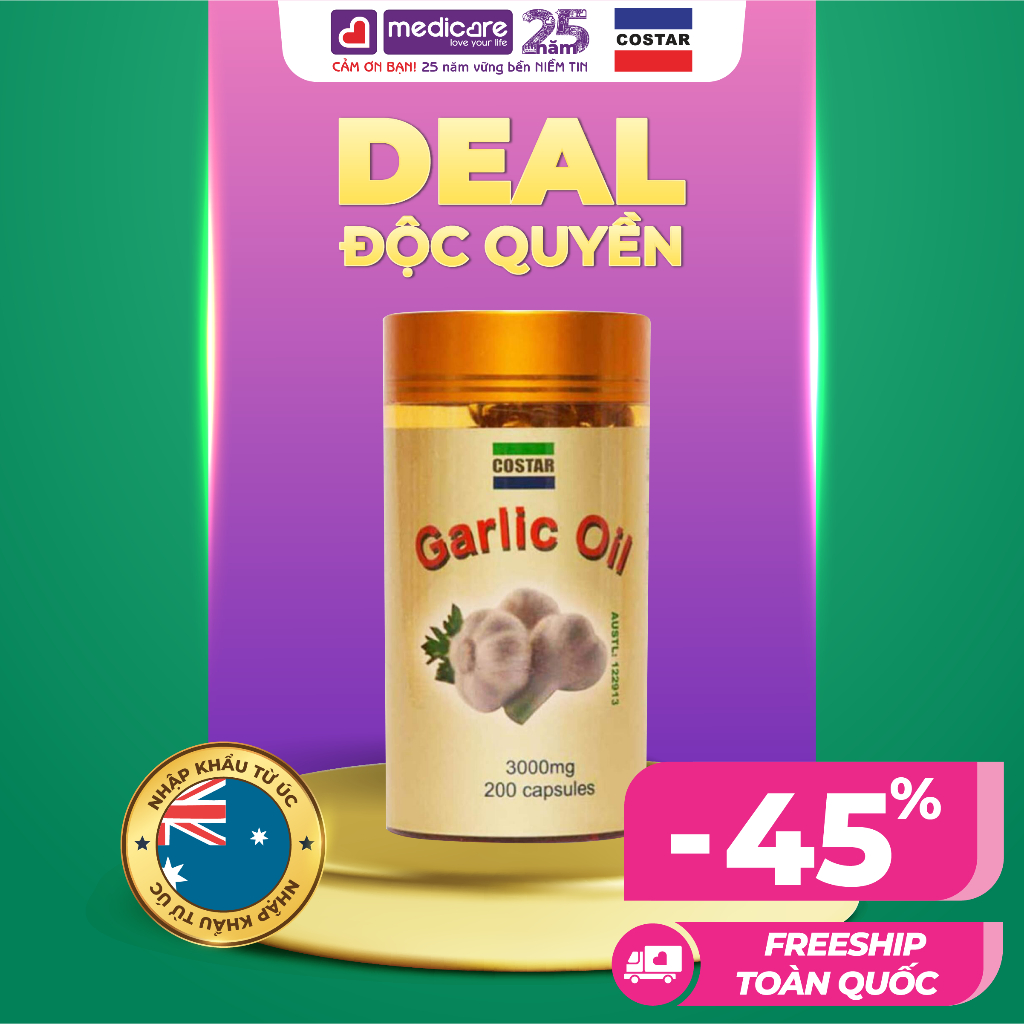 Viên Uống COSTAR Tinh Dầu Tỏi 3000mg Giúp Tăng Cường Sức Đề Kháng 200 viên