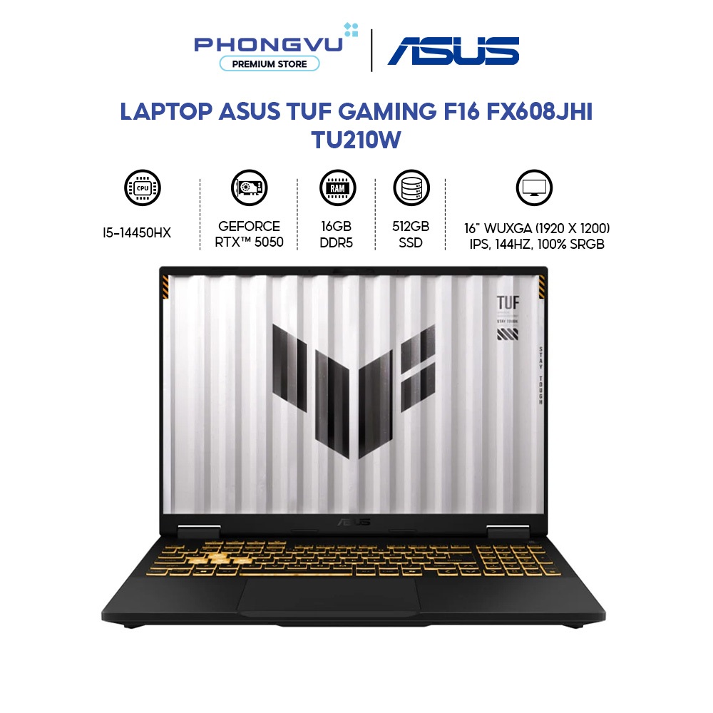 Laptop Gaming Asus TUF F16 FX608JHI - Core i5-14450HX - RTX 5050 8GB - RAM 16GB - 512GB SSD - Win 11 - Bảo hành 24 tháng