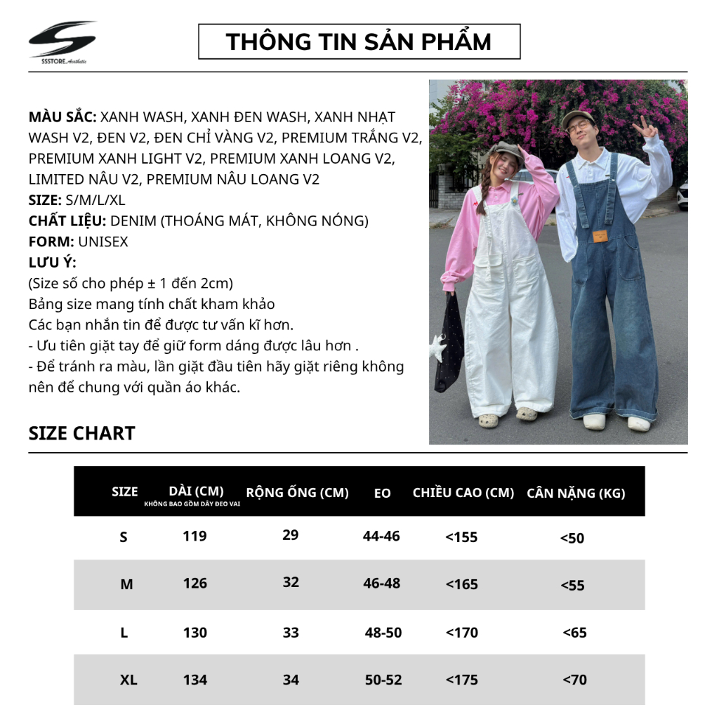 Quần Yếm Jeans SSS.A Form Unisex Túi Rộng Cá Tính | SSSTore.Aesthetic