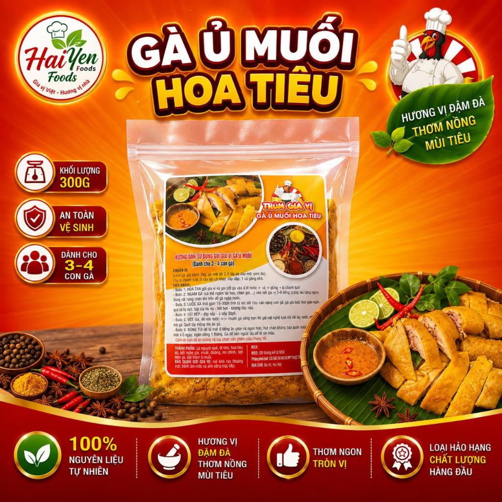 Gia vị gà ủ muối,ủ tai heo,ủ bắp bò dùng cho 5-6 kg nguyên liệu, gói 300g