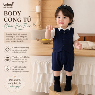 Bộ liền thân cho bé bodysuit dài tay Unbee kèm che thóp chất liệu thu gân Hàn mềm mại thoáng mát