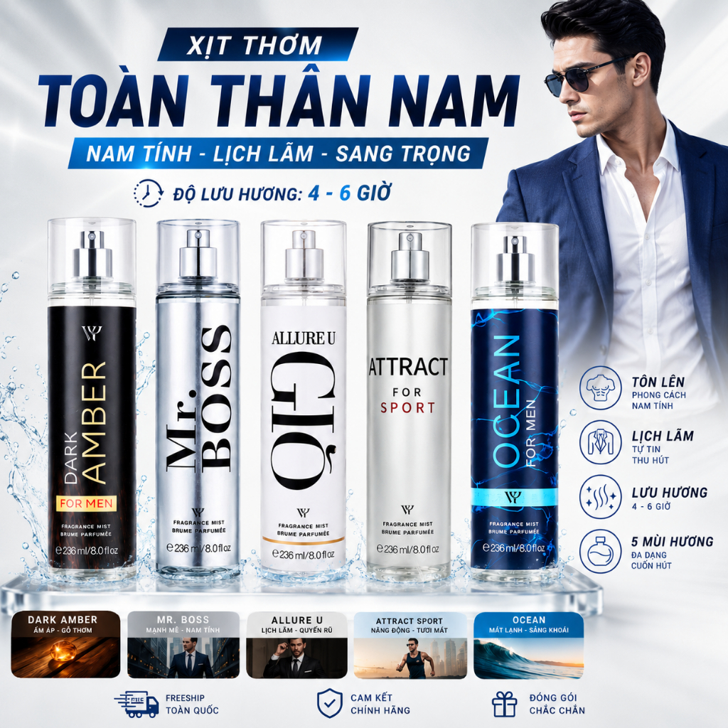 body mist, Xịt thơm cho Nam 236ml Sang Trọng, Lịch Lãm