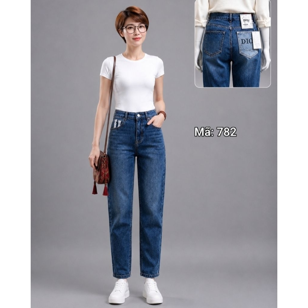 Quần Jean Nữ Ống Đứng Cạp Cao Co Giãn Form Đẹp Tôn Dáng Phong Cách Hàn Quốc