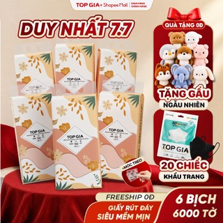 [QÙA TẶNG ĐỘC QUYỀN] Khăn giấy rút đáy Tiểu hạ TopGia 6000 tờ mềm mịn tặng gấu mini đáng yêu