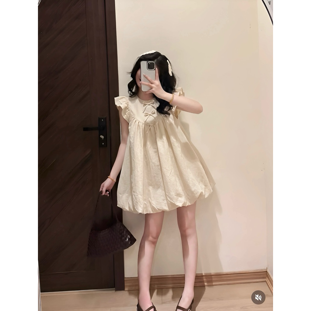 [DEAL MỞ BÁN] Váy Bí Phồng Sát Nách 3 Nơ Nhỏ Dáng Bí Phồng Chất Gió Nhăn Almira | BigBuy360 - bigbuy360.vn
