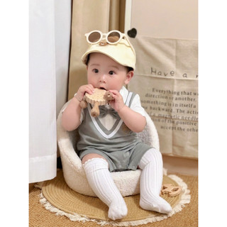 Body Liền Thân Bé Trai Phối Gile Nơ Cổ Quý Tử Hàn Quốc Romper Cho Bé Sơ Sinh Mềm Mát Dễ Thương