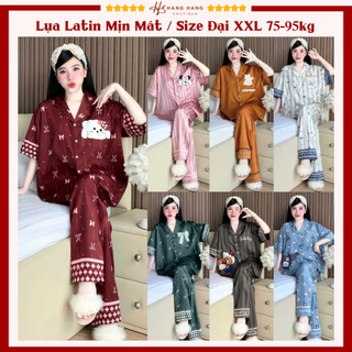 Đồ ngủ nữ bigsize cỡ đại 75-95kg, pijama dài cộc tay ngắn lụa latin mịn mát 95CD01, đồ bộ nữ đồ mặc nhà sang chảnh