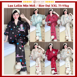 Đồ ngủ nữ bigsize cỡ đại 75-95kg, pijama dài cộc tay ngắn lụa latin mịn mát 95CD01, đồ bộ nữ đồ mặc nhà sang chảnh