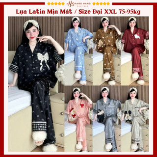 Đồ ngủ nữ bigsize cỡ đại 75-95kg, pijama dài cộc tay ngắn lụa latin mịn mát 95CD01, đồ bộ nữ đồ mặc nhà sang chảnh